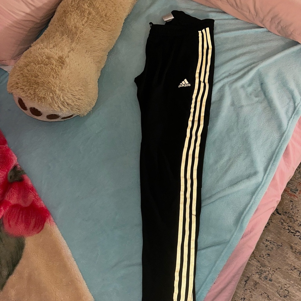 Adidas Black Track Pants with White Stripes